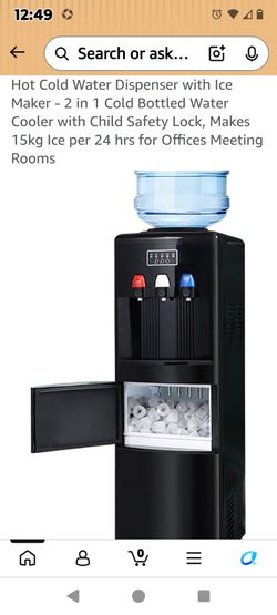 Hot Cold Water Dispenser with Ice Maker - 2 in 1 Cold Bottled Water Cooler with Child Safety Lock, Makes 15kg Ice per 24 hrs for Offices Meeting Rooms