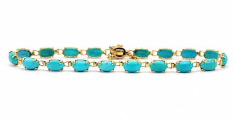 Vintage 14K Yellow Gold Natural Turquoise Tennis Bracelet 7" 4.8g 585