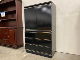BROYHILL Premium Collection Black Lacquer Armoire with Brass Accents