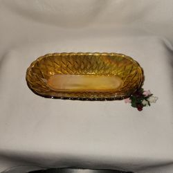Indiana Glass Co Pretzel Oblong Celery Dish. Gold Carnival Glass