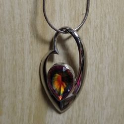 Genuine Rainbow 🌈 Quartz NEW With Tags Sterling Silver Heart ❤️ Necklace!