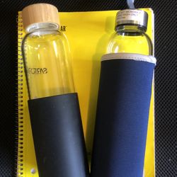 2 new glass water bottle with sleeve, 420ml and 450ml