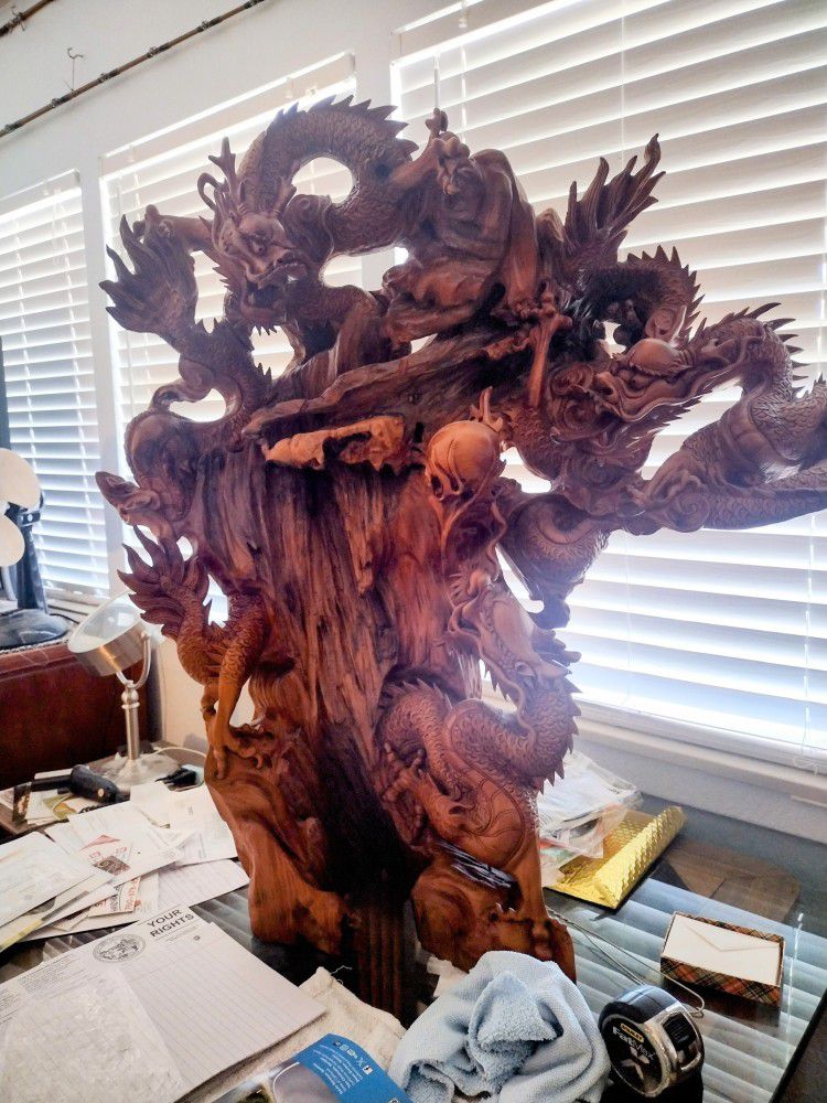 Hand Carved Wooden Dragon Sculpture Art