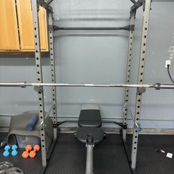 Power Rack, Barbell, And Bench