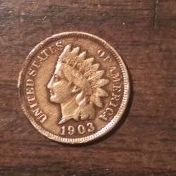 1903. Indian Head Wheat Penny.  Orange tone.  Extra Fine