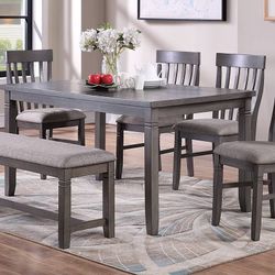Gray Dining Table Set With Bench 