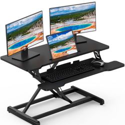 35'' Wide Standing desk Converter for Dual Monitor & Laptop w/Keyboard Tray,Sit to Stand Ergonomic Height Adjustable Riser Converter Computer Workstat