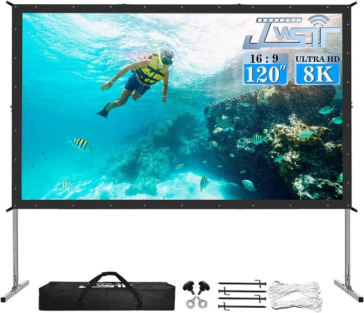 120" Outdoor Movie Projector Screen-Upgraded 3 Layers PVC 16:9 with Carrying Bag