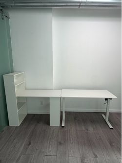 Electric Desk with additional desk extension and book shelf
