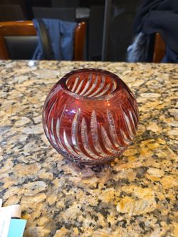6” Bohemian Red Ruby Cut Crystal Glass Vase
