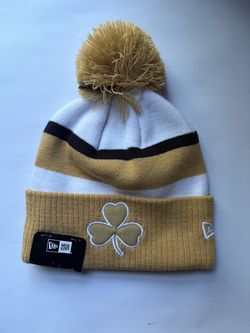 New Era Gold White Pom Pom Beanie Clover Design