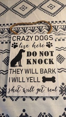 Funny Dog Warning Hanging Wood Sign