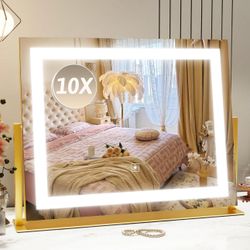 ROLOVE Vanity Mirror with Lights 22"x18", Lighted Makeup Mirror with 10X Magnification, Smart Touch 3 Colors Dimmable, 360° Rotation, Women Gift, Dres