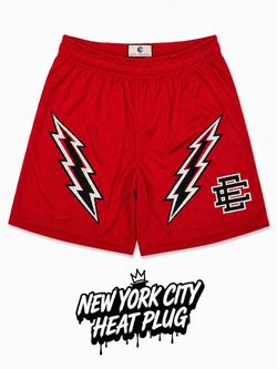 Eric Emanuel Red Mesh Shorts Lightning Bolt Size L & XL