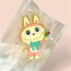 Labubu Pink Monster Take-my-flowers large Enamel pin (1 count, New)