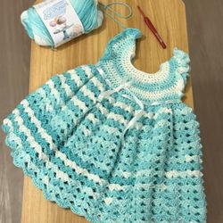 Handmade Crochet Baby Dress For 3-6 Month Old Baby!