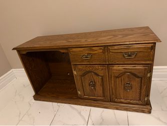 vintage solid oak media console
