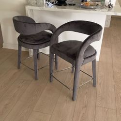 Counter Stool Gray Velvet Modern 