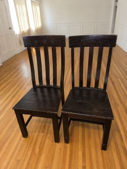 Pair of Solid Oak Mission Style Dining Chairs - Sturdy Craftsman Design