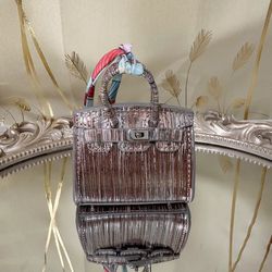 Mini Genuine Leather Bag Charm - Sparkly Design - Special Price - Minor Flaw