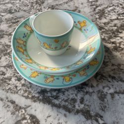 Child’s 3 Piece Tiffany Chicks, Plate, Bowl, & Cup Made In Japan