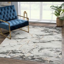 Modern Gold Marble Area Rug, Abstract Carpet 