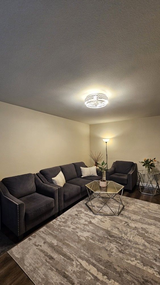 Sofa couch (fold out Queen Sleeper bed) set with 2 chairs and ottoman.