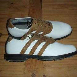 Adidas Z Traxion Tour Golf Shoes - White & Brown - Men's Size 12