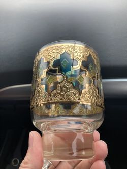 Culver Valencia Emerald Diamond Pattern 22 Karat Gold Plated Glasses