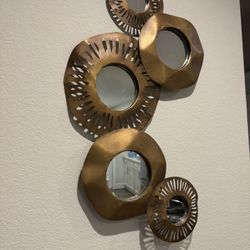 Contemporary Abstract Farmhouse Bronze Metal Wall Mirror Sculpture