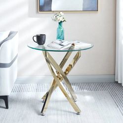 SALE✨Gold End Table w/ Round Tempered Glass