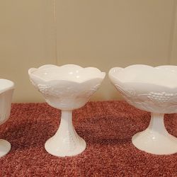 Vintage milk glass pedestal bowls