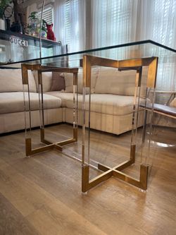 Modern Glass Top Dining Table - Acrylic & Gold Base by Everly Quinn