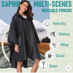 Rain Poncho Jacket Coat Hooded Zipper Style for Women Men Adult with Pockets Bag