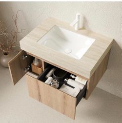 30” floating vanity with stone counter top. Open box never installed