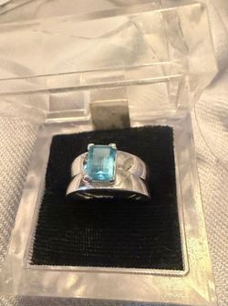 Anillo plata 925 size 7/8 piedras agua marina joyería antigua
