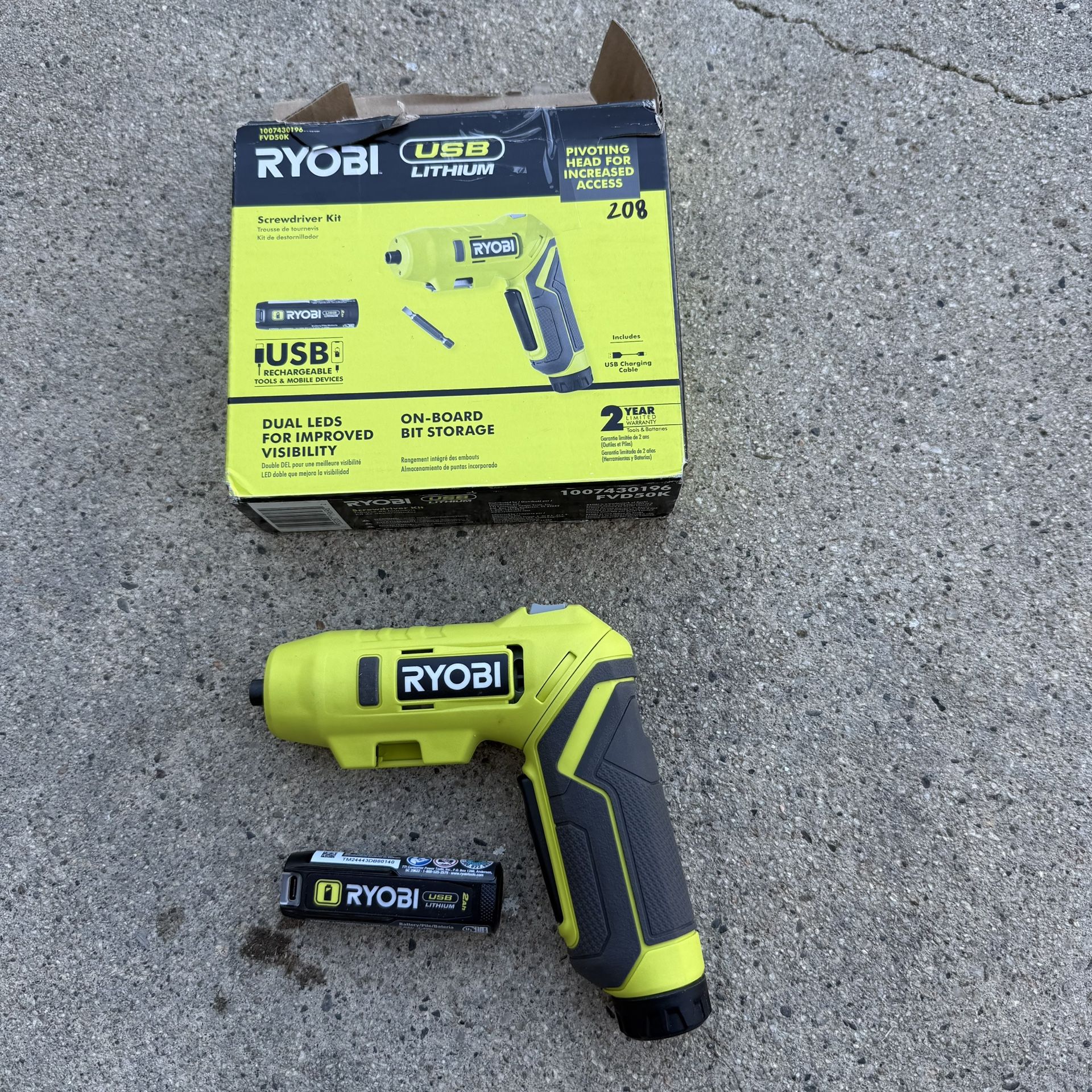 RYOBI USB Lithium Screwdriver Kit with 2.0 Ah USB Lithium Battery