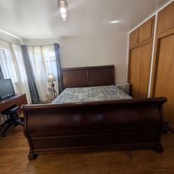 California King Cherrywood Bedframe, Posturepedic Mattress & Box Spring