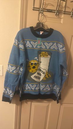 Santa Was Here Ugly Christmas Sweater extra large
