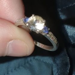 Beautiful Like New 925 Sterling Silver Wedding Ring Set, White And Blue Sapphires, Size 8, JC Penny Wedding Band Has Lifetime Warranty
