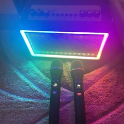 Karaoke Machine with 2 UHF Wireless Microphones, Portable Bluetooth Speaker