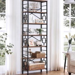 HOMISSUE Tall Bookshelf, 84 Inch Industrial Bookshelf with Metal Frame and Open Shelves, 7 Tier Metal Bookshelves and Bookcases, Rustic Tall Book Shel