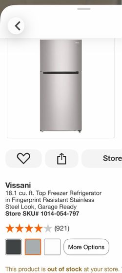 Vissani 18.1 cu. ft. Top Freezer Refrigerator in Fingerprint Resistant Stainless Steel Look, Garage Ready