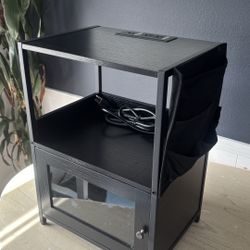 Black NightStand / Side Table With Charging Ports And GFCI