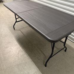 Black Plastic Folding Table Wooden Style 6 Feet 