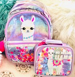 No Drama Llama Flip Sequin Shaky Backpack and lunch box