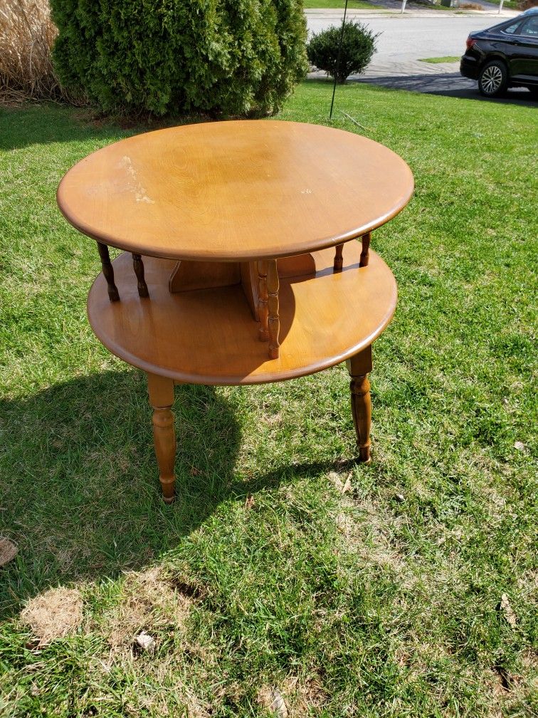 Vintage Wooden Golden Round End Table 4 Compartments