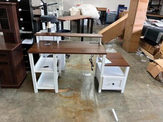 EnHomee 60.4" Farmhouse Desk with Drawer & Printer Shelf for Home Office(Detail)