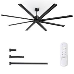 96 in. Indoor/Outdoor Black Industrial Ceiling Fan with Black Blades and Remote Control