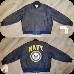 Vintage 90's Leather NAVY jacket Size 3XL NWT